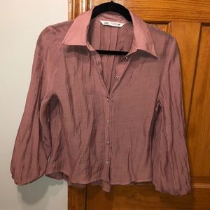 Zara Pink Blouse with Rhinestone Flower buttons
